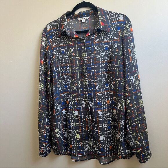 CAbi 129 Festival Blouse Geometric Pattern Button Front Semi Sheer Size L - Picture 1 of 4